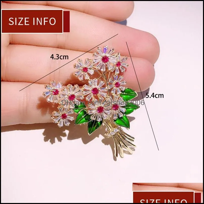 Pins, Brooches Beautiful Crystal Cubic Zirconia Flower For Women Broach Pin Fashion Wedding Bridal Bouquet Sash Jewelry Accessories