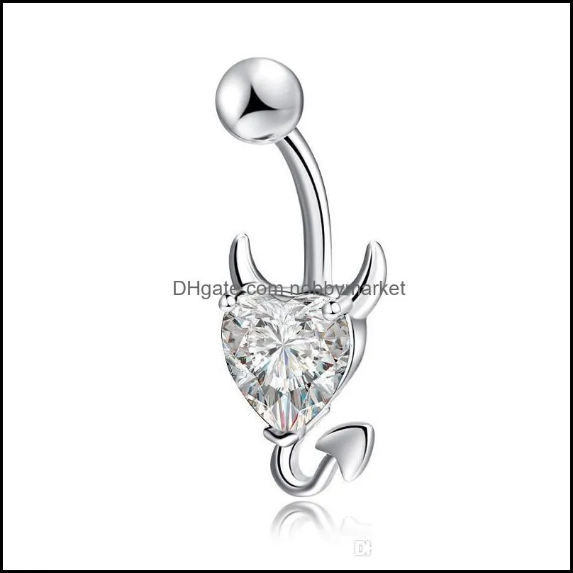 Wholesale Sexy Love Heart Belly Button Rings Belly Piercing Zircon Crystal Body Jewelry Navel Piercing Rings Women Medical stainless