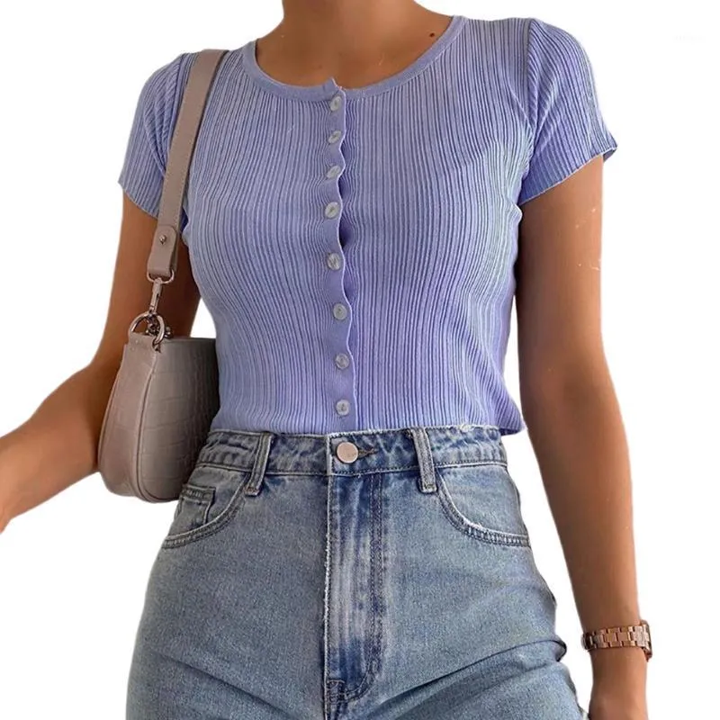 Femmes Vêtements D'été Crop Tops Cardigans Tricoté À Manches Courtes Mode Casual Basic Dentelle Vêtements Chemises Femmes Blouses