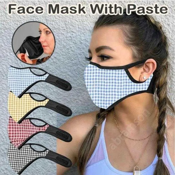 Plaid Print Face Masks PM2.5 Filter med pasta Unisex Vuxen Andningsbar munkåpa Utomhus Vindtäta Dammtäta Cykling Masker DA297