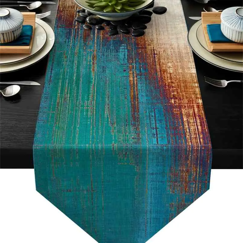 Винтажный стиль синий бежевый художественный стол бегун для свадьбы el party бегуны современный торт цветочные ткани украшения дома 210708