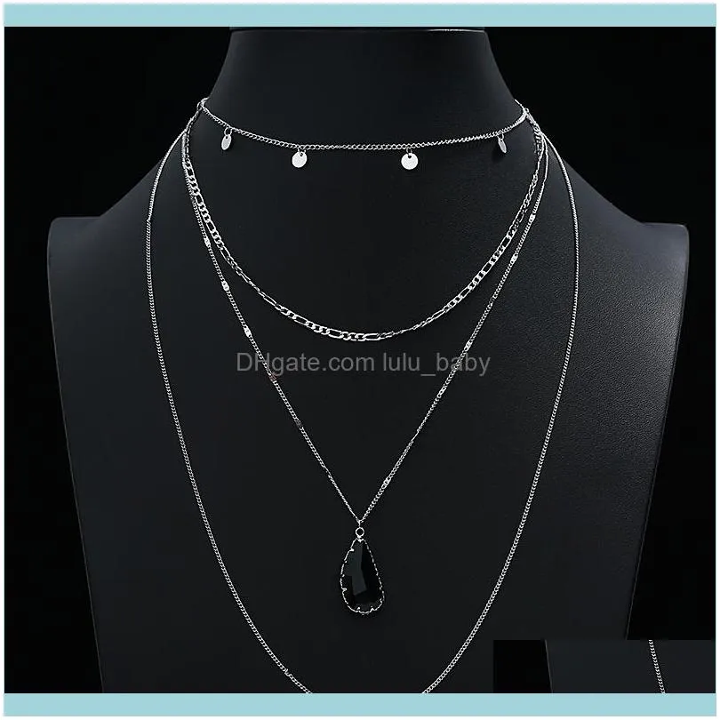 Chains 4 Layers Teardrop Crystal Stone Pendant Chain Necklace Multi-layer Charm Collar Choker For Women Jewelry Gift1