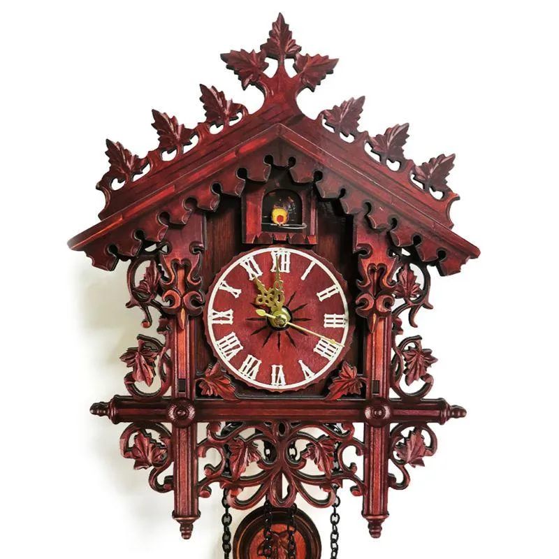 タイマーヴィンテージ木製のカッコウの壁の時計吊りハンドクラフトウォッチホームレストランの装飾