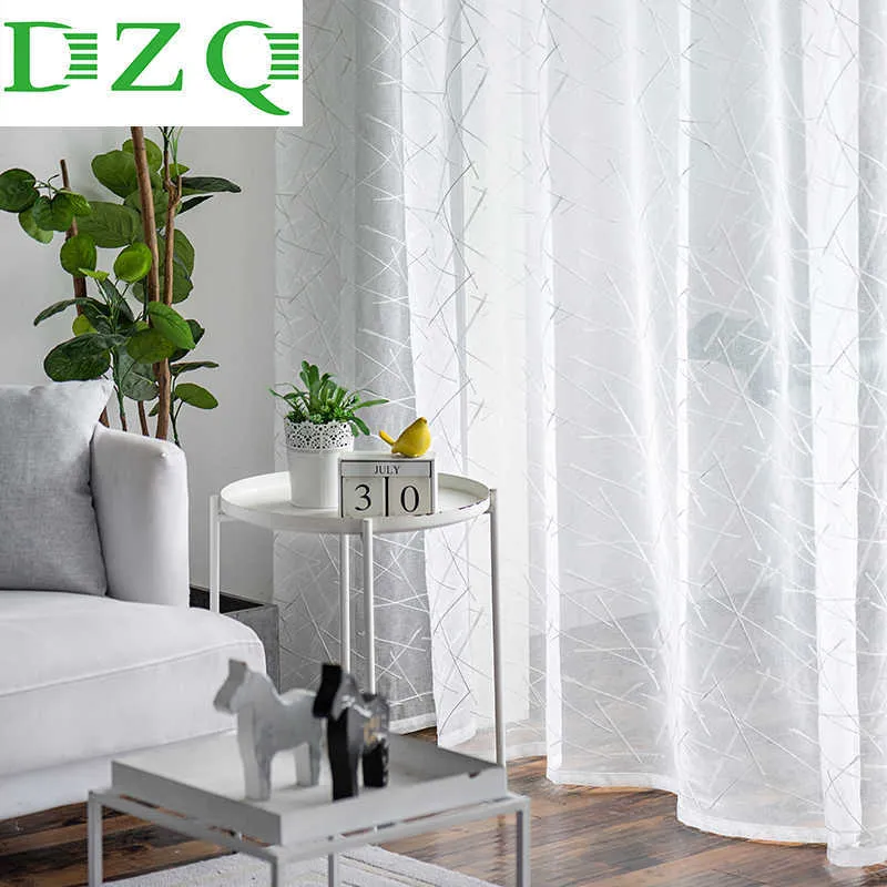 DZQ Simplicité Rayé Tulle Rideau Pour Salon Chambre Cuisine Moderne Fenêtre Voile Sheer Fenêtre Blanc Tulle Rideau 210712