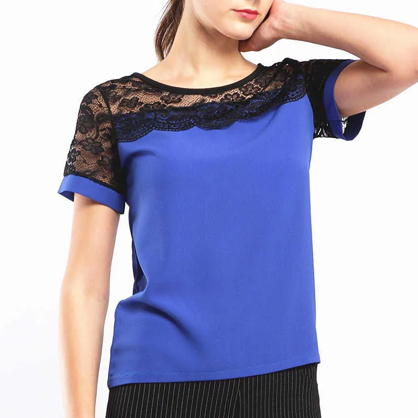 Blouses For Women Summer Tops Lace Short Sleeve Casual Chiffon Blouse Female Work Wear Shirts Top Plus size 5XL 210531