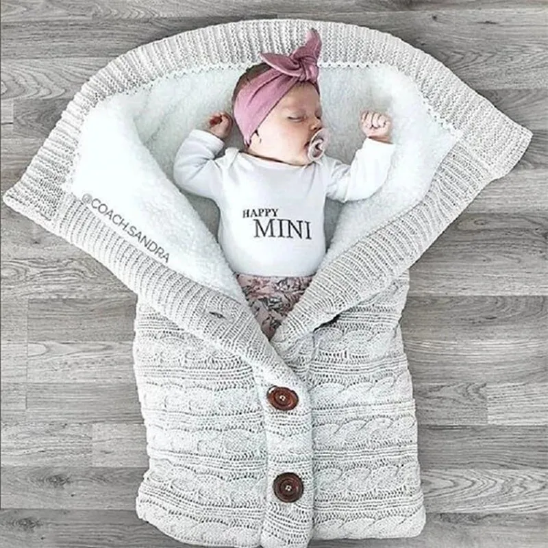 Nouveau-né bébé hiver chaud sac de couchage infantile bouton tricot lange d'emmaillotage emmaillotage poussette enveloppement enfant en bas âge couverture baby Sleeping Bag