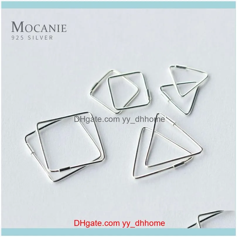 Mocanie Real 925 Sterling Silver Geometric Triangle Square Slim Hoop Earring For Women Simple Fine Jewelry Party Gift & Huggie