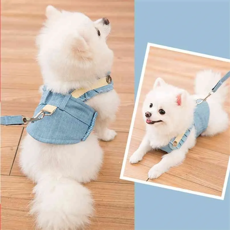 Cute Pet Plath Pasek Oddychające Pies Walking Lina Dla Małe Psy Pomorskie Corgi Kamizelka Pet Harness Lina Pet Dog Uprząż Smycz Zestaw 210729