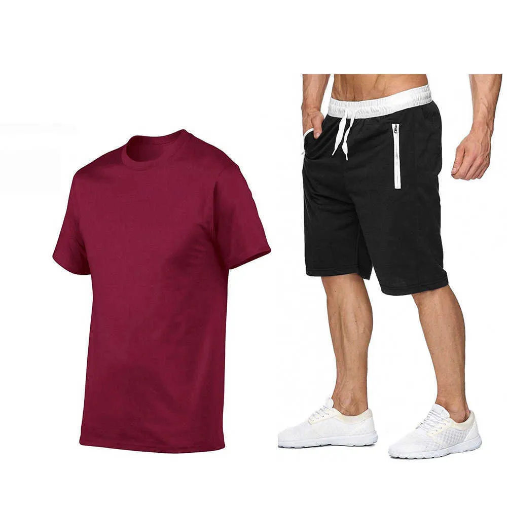 Men's Tracksuit Summer Clothes Sportswear Two Piece Set T Shirt Shorts Brand Track Clothing Male Sweatsuit Sports Suits y950 Y0831