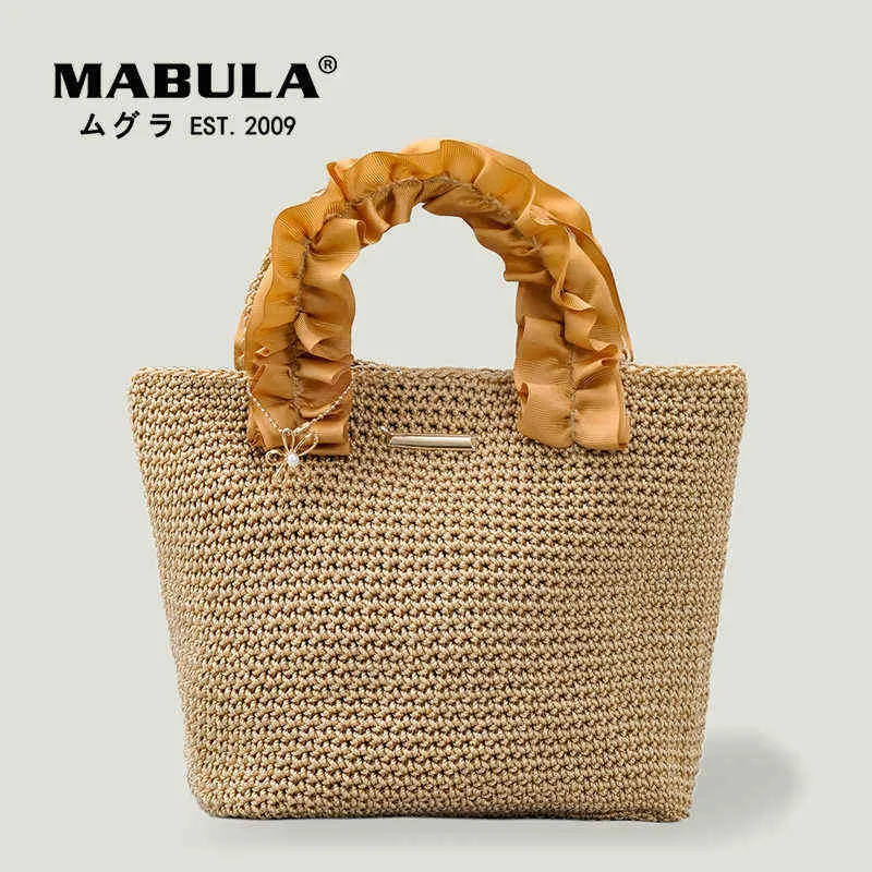 Sacs à provisions Mabula froncé Design sac à main en paille fait à la main pour la plage été haut poignée sacs à main de voyage Eco Shopper sac 220303