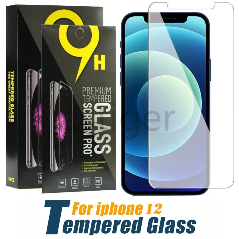 Screen Protector Gehard Glas voor iPhone 12 Mini 11 PRO X XS MAX XR 7 8 Plus LG Stylo 6 Samsung A51 A71 A52 A72 Bescherm Film 9H 0.33mm met papieren doos