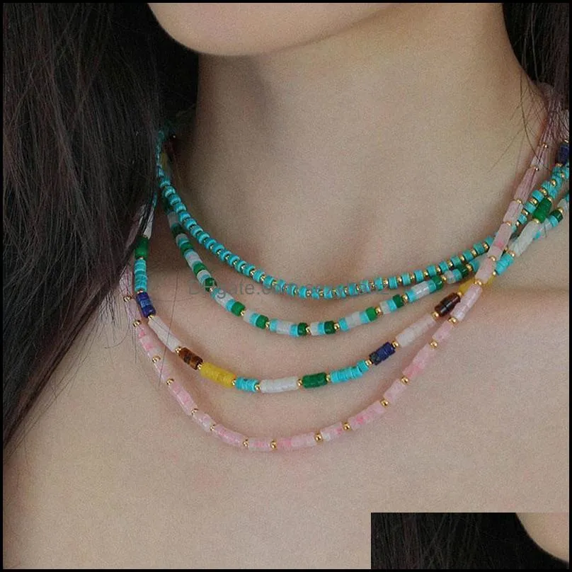 Chains Turquoise Rose Quartz Beads Necklaces For Women Natural Stone Necklace Outer Banks Bohemia Summer Holiday Jewelry Green