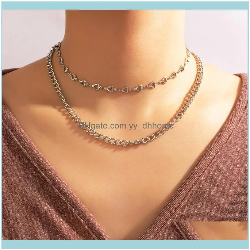 Halsband hängar juvelryhuatang minimalistiska ihåliga hjärtkloker halsband för kvinnor punk sier färg dubbel lager kedjor mode smycken pa