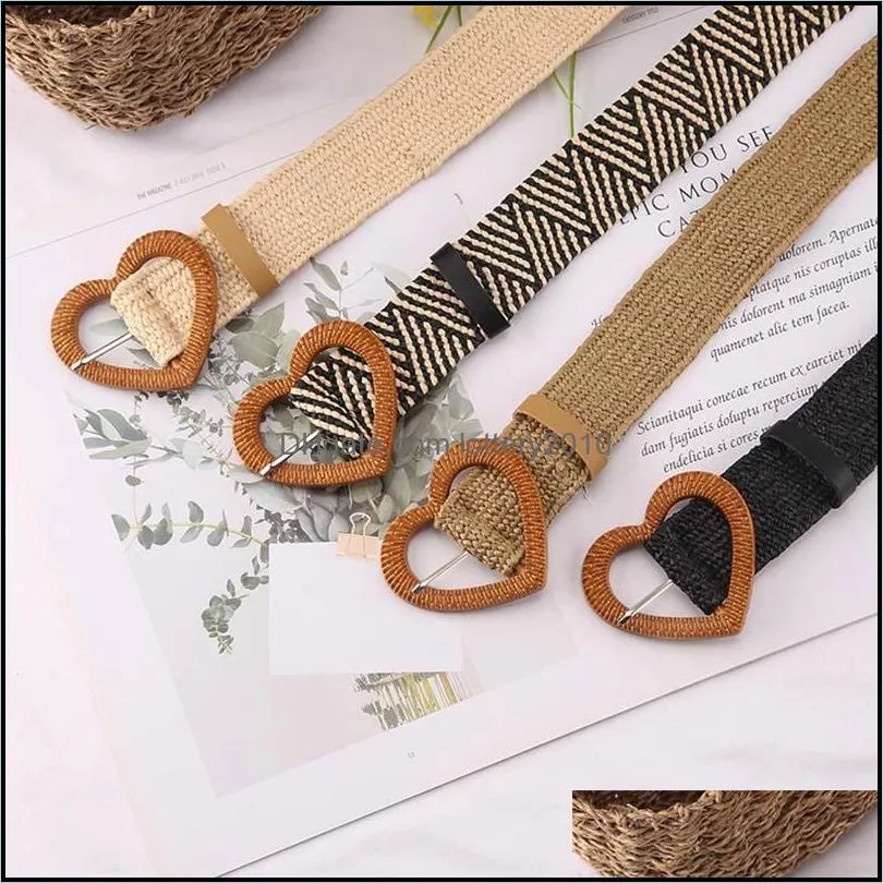 Belts Women Knitted Weave Heart Shaped Pin Buckle Ladies Strap Girdle Folk Dress Decoration Waistband KT176