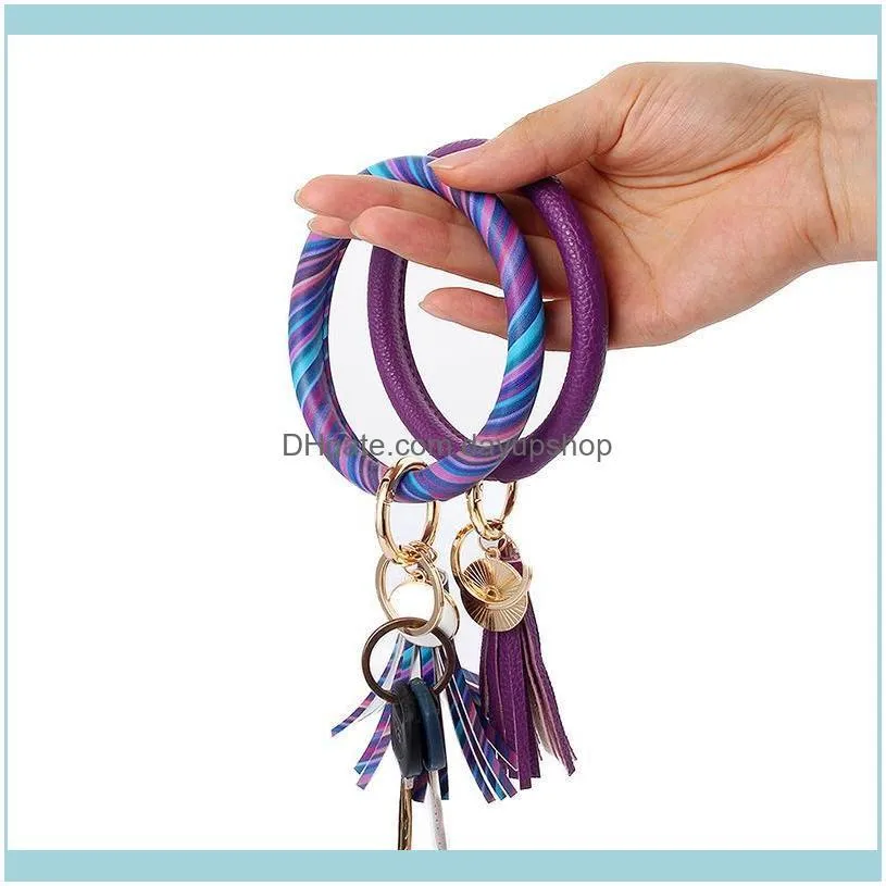 2020 New Fashion PU Leather Bracelet Keychain Tassel Pendant Sports Wallet Keyring for Women Jewelry Key Chains Charms Hot Sell