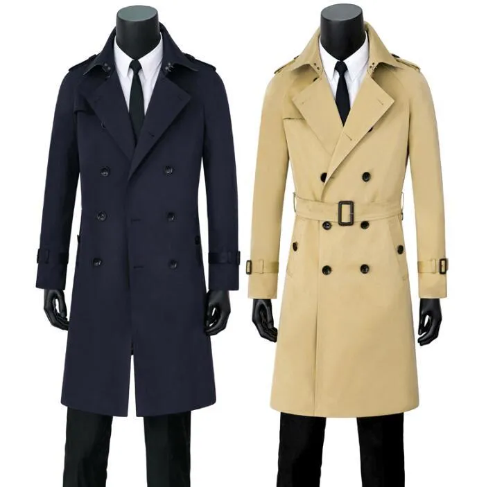 Hommes Trench Coats Hommes Printemps Automne Kaki Bleu Homme Double Boutonnage Manteau Hommes Vêtements Slim Fit Pardessus À Manches Longues Designer 9XL