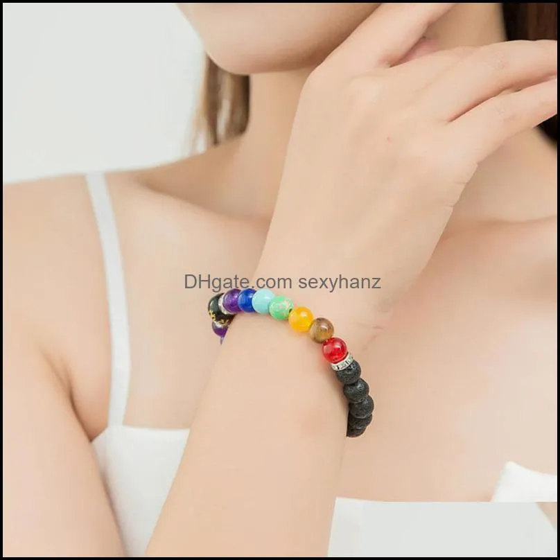 Beaded, Strands Ethnic Style Volcanic Stone Crystal Beaded Men`s Bracelet Colorful Chakra Frosted Handmade Buddhist Women