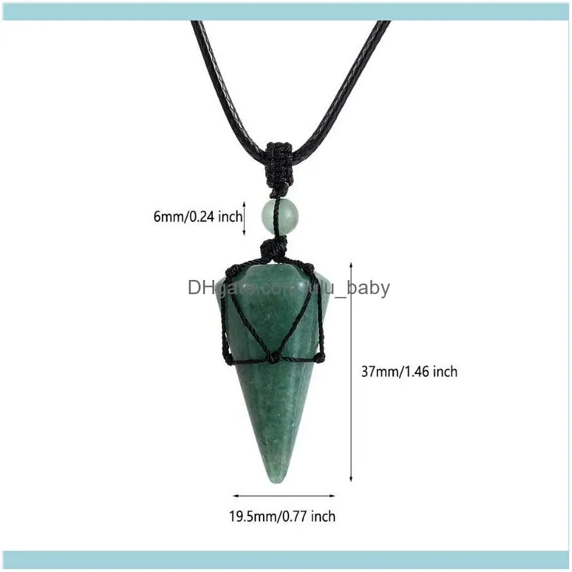 Chains Natural Stone Cone Pendants Crystal Black Rope Wrapped Treatment Stones Necklace Men Female Fashion Women Jewelry Charm Gift