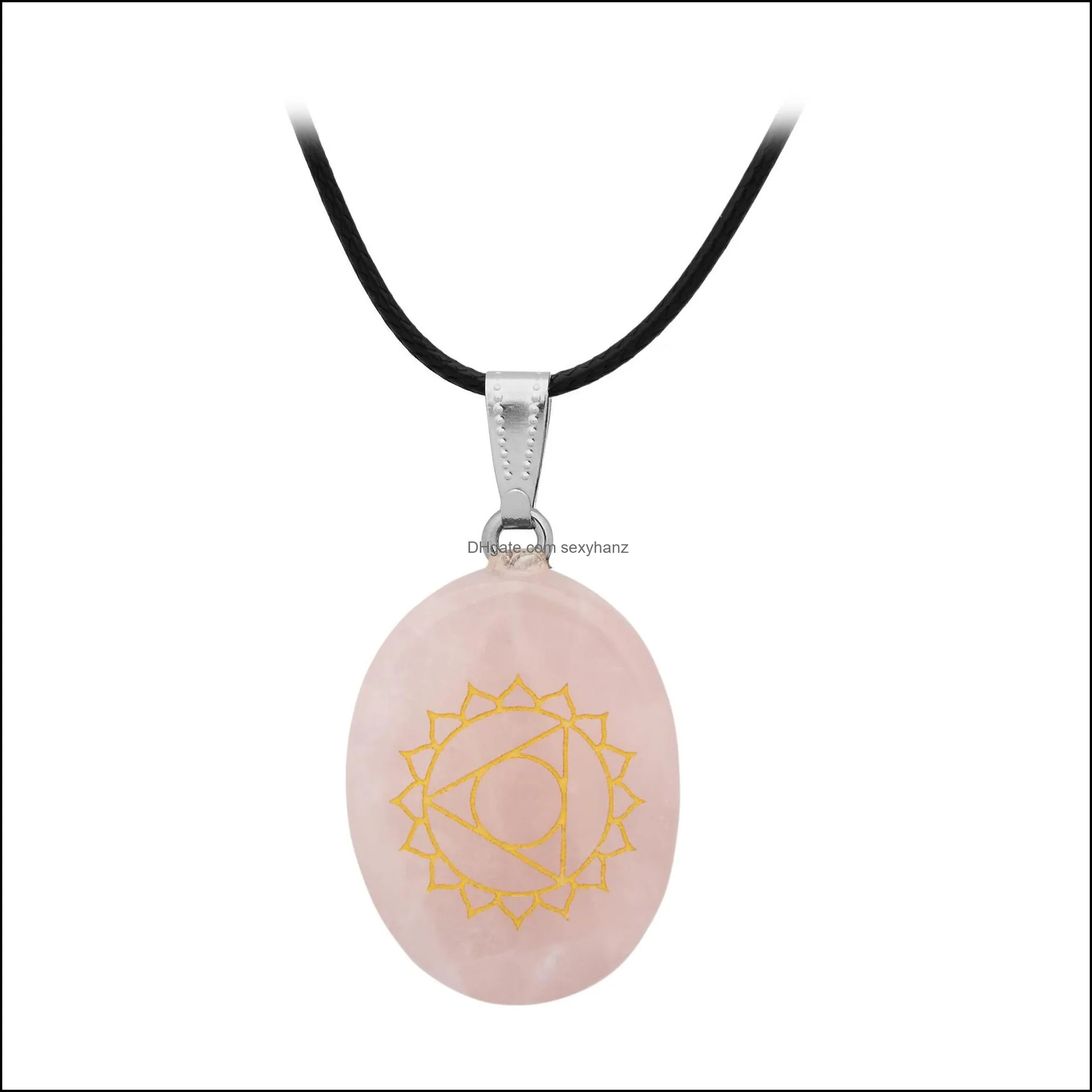 Natural Stone Pendant Necklace Rose Quartz Crystal Agat Wax Thread Chain 7 chakra Pendulum Necklaces for Women Reiki Jewelry