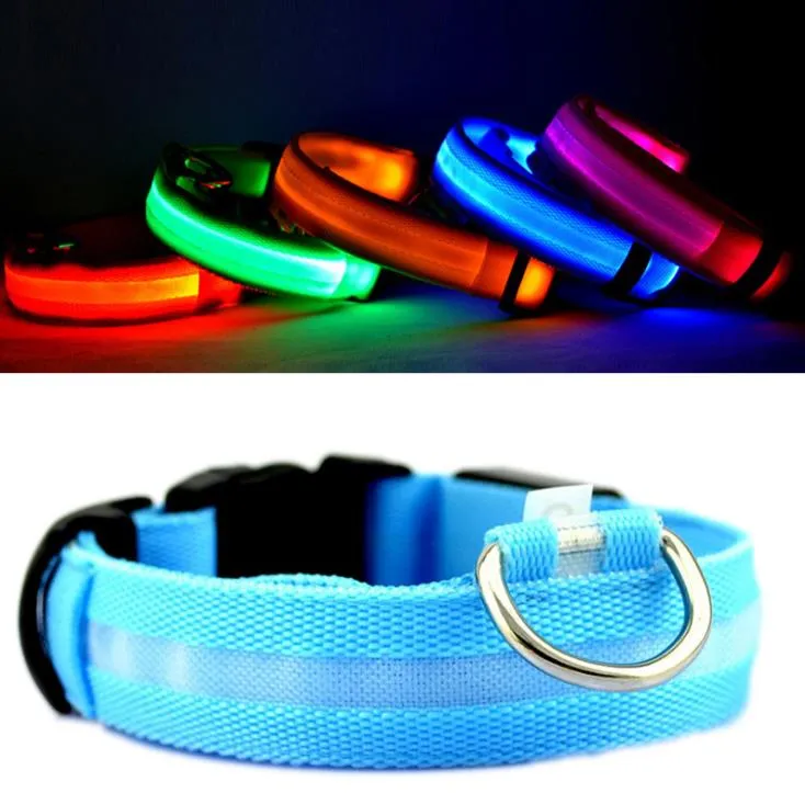 Nylon LED Dog Collars Night Safety Flashing Glow In The Dark Leash Dogs