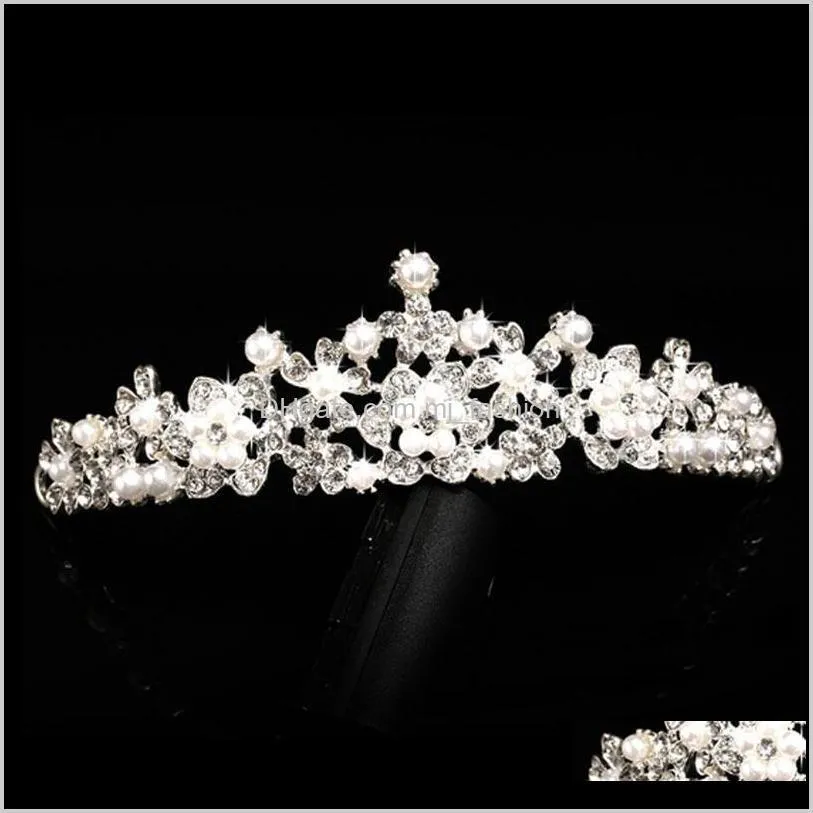 europe and american style rhinestone queen wedding crown tiaras silver bridal pearl crystal alloy tiara hair jewelry accessoriesps2441