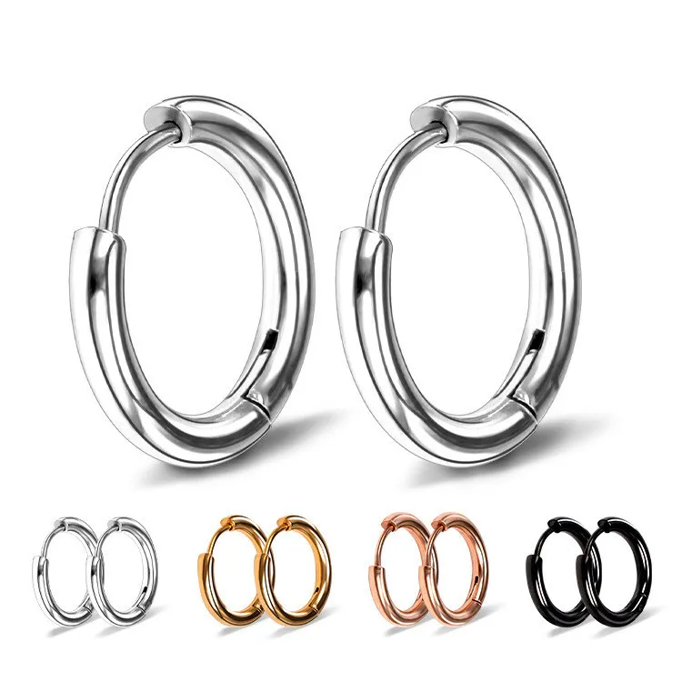 Rostfritt stål 2,5 mm bredd tjocklek Hoop Earring Girl's Boy's Bling Smooth Circle Punk Rock Round Loop örhängen för kvinnor Lady Ear Click Colorful Jewelry