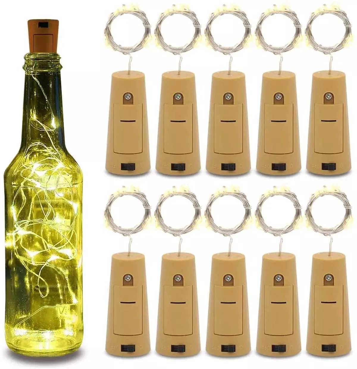 10pcs comprend batterie LED bouteille de vin guirlande lumineuse fil de cuivre guirlande lumineuse bricolage liège lumière pour anniversaire mariage décoration de noël 211015