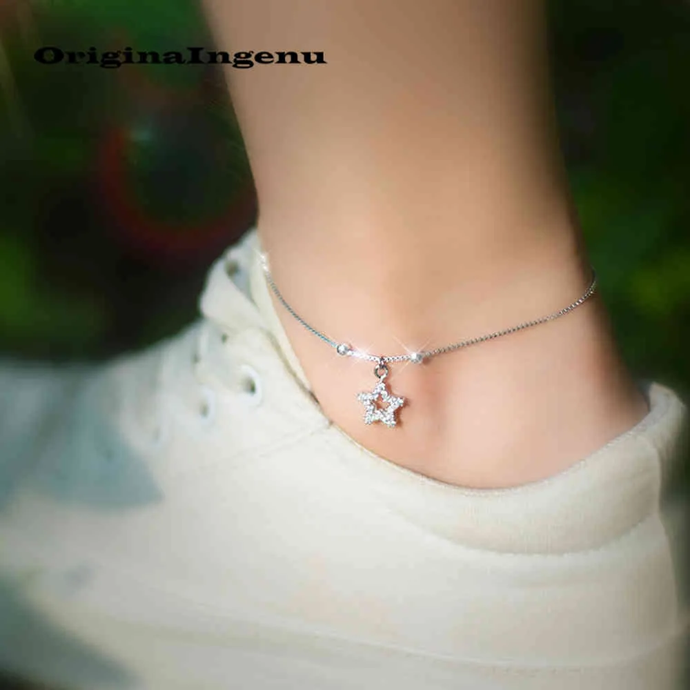 Anklet Bransoletka 925 Biżuteria Srebrna Enkelbandje Tornozeleira Czeski Charms Star Vintage Mom Prezent Cheville Anklets dla kobiet