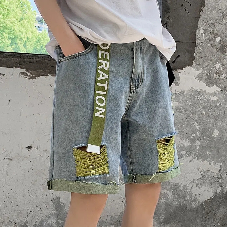 Spring Летние мужские Шорты промывают дырочные джинсы 2021 Модные шорты для человека повседневная уличная одежда Корейский стиль шорты