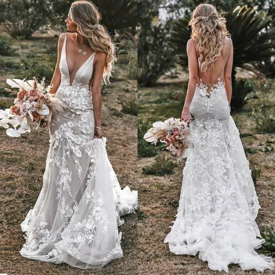 Vestido de noiva sereia com decote nas sales costas