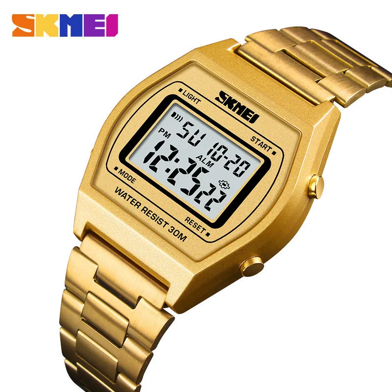 Skmei Men Fashion Watch Outdoor Sport Luxury Digital Wristwatch Alloy Strap Business Watches 12/24 Hours Relogio Masculino 1328 Q0524
