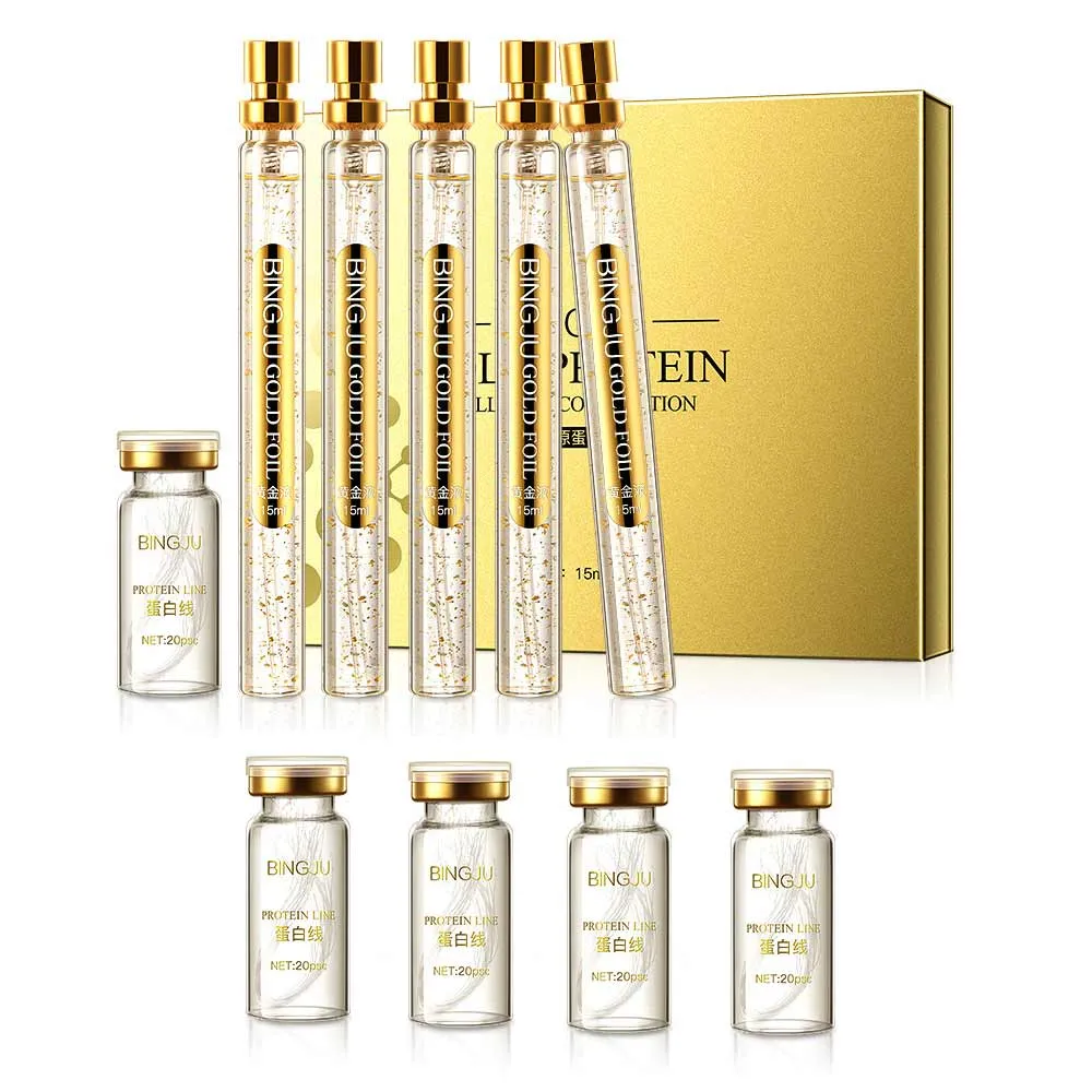 No Needle 24k Gold Protein Petide Essence Liquid Set Collagene con 5 pezzi Face Lift Thread Siero viso idratante idratante antietà