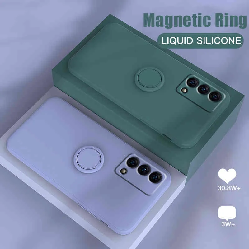 Ring Silicone Fodral för Samsung S21 Plus S20 Fe S10 S8 S9 Plus A72 A52 A32 A51 A71 Not 20 Ultra Soft Phone Cover