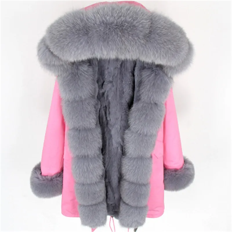 8 цветов серые мех лисы отделка для хранения вкуски Parka Maomaokong Brand Mura Lining Pink Long Parkas Snow Fur Canvas Jacket