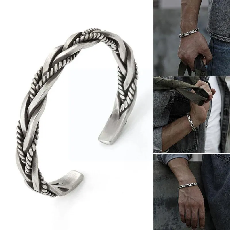 Bangle Twisted Woven Open Cuff Bangles Bracelets Men Women Alloy Opening Male Jewelry Big Retro Female Personality Fash S0T3