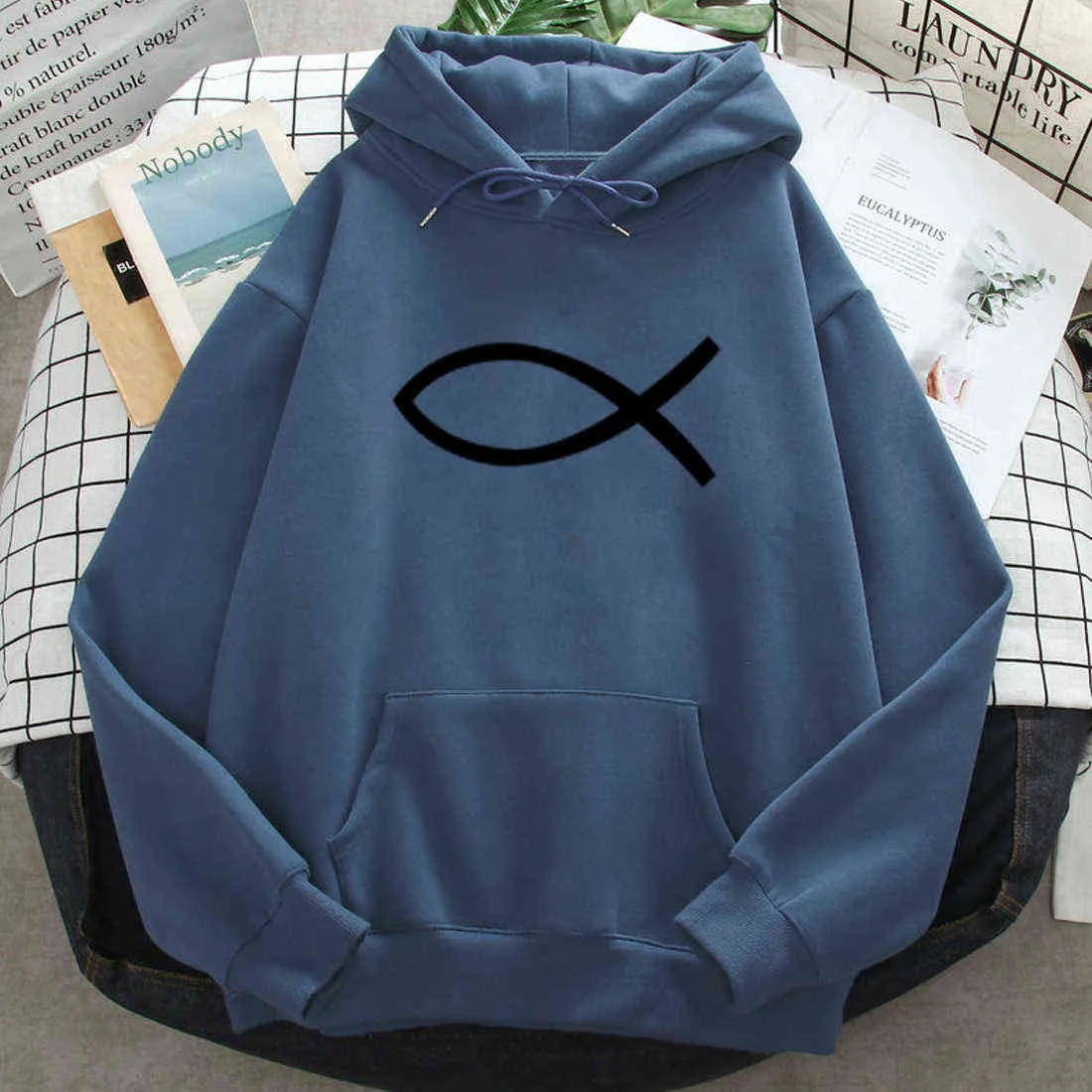 Jesus Fish Print Hoodies Man Kvinnor Casual Ficka Långärmad Sweatshirt Hoody Höst Vår Fleece Warm Loose Harajuku Hoody H0909