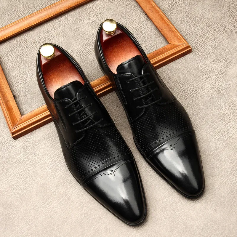 Herren Formale Schuhe Aus Echtem Leder Oxford Schuhe Für Männer Dressing Hochzeit Herren Brogues Büro Schuhe Schnüren Männliche Männer Schwarz