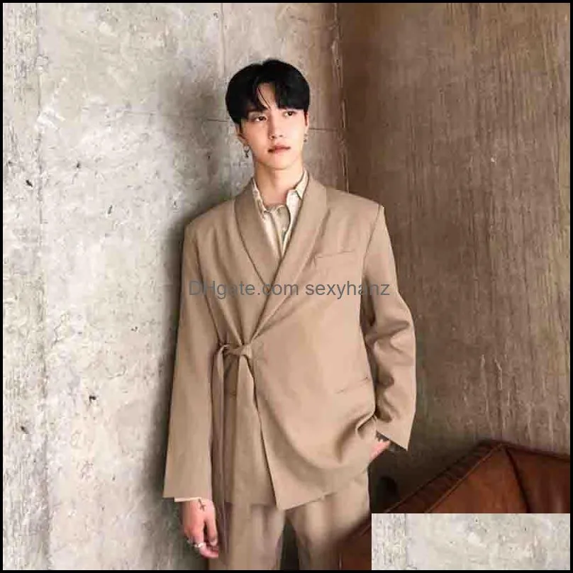 Men`s Suits & Blazers Korean Autumn Net Red Ins Casual Lace Up Suit Coat Fashion Personality Versatile Japanese Solid Color