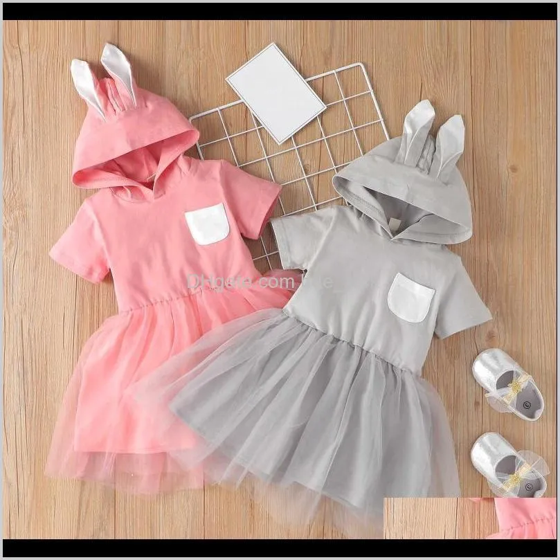 Toddler Baby Girls Short Sleeve Easter Ears Hoodie Tulle Princess Dress Girl`s Dresses