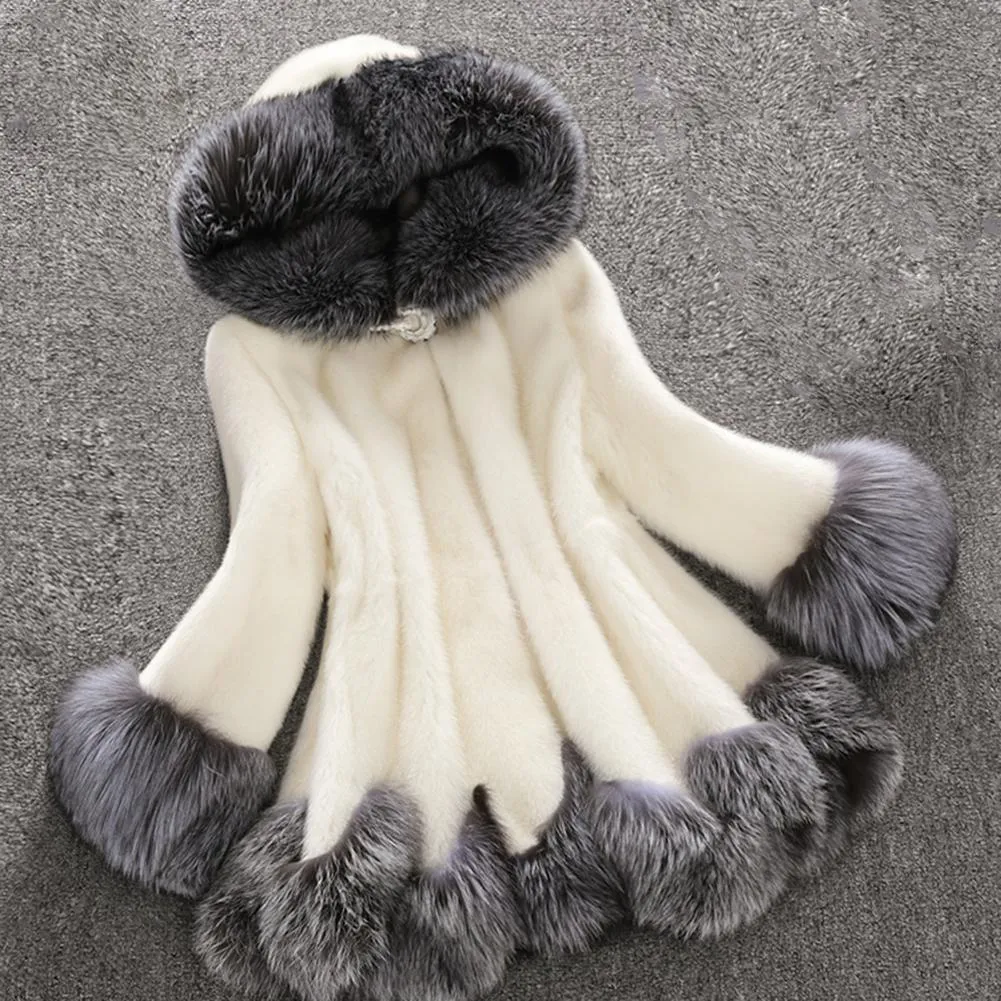 Mäntel Damen Jacken Winter Chic Kunstpelz Plüsch Langarm Kapuzenknopf Mantel Outwear Mantel Damenbekleidung