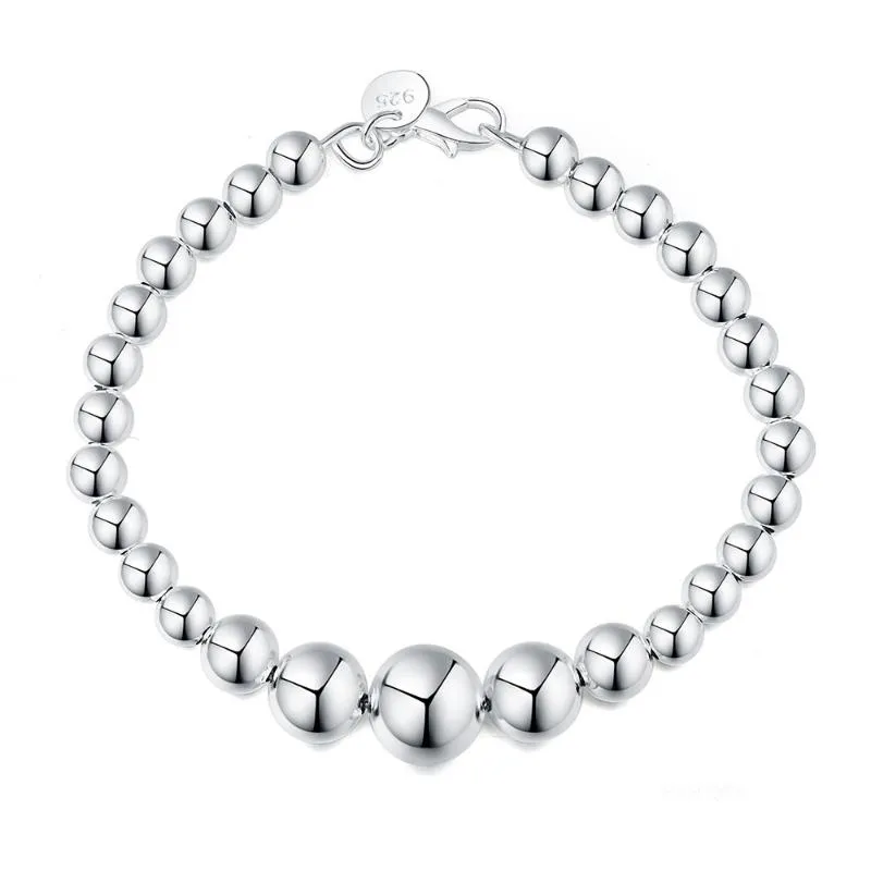 Länk, Kedja 925 Sterling Silver Ball Shape Pärlor Popcorn Armband för Kvinnor Bröllop Förlovningsfest Mode Smycken