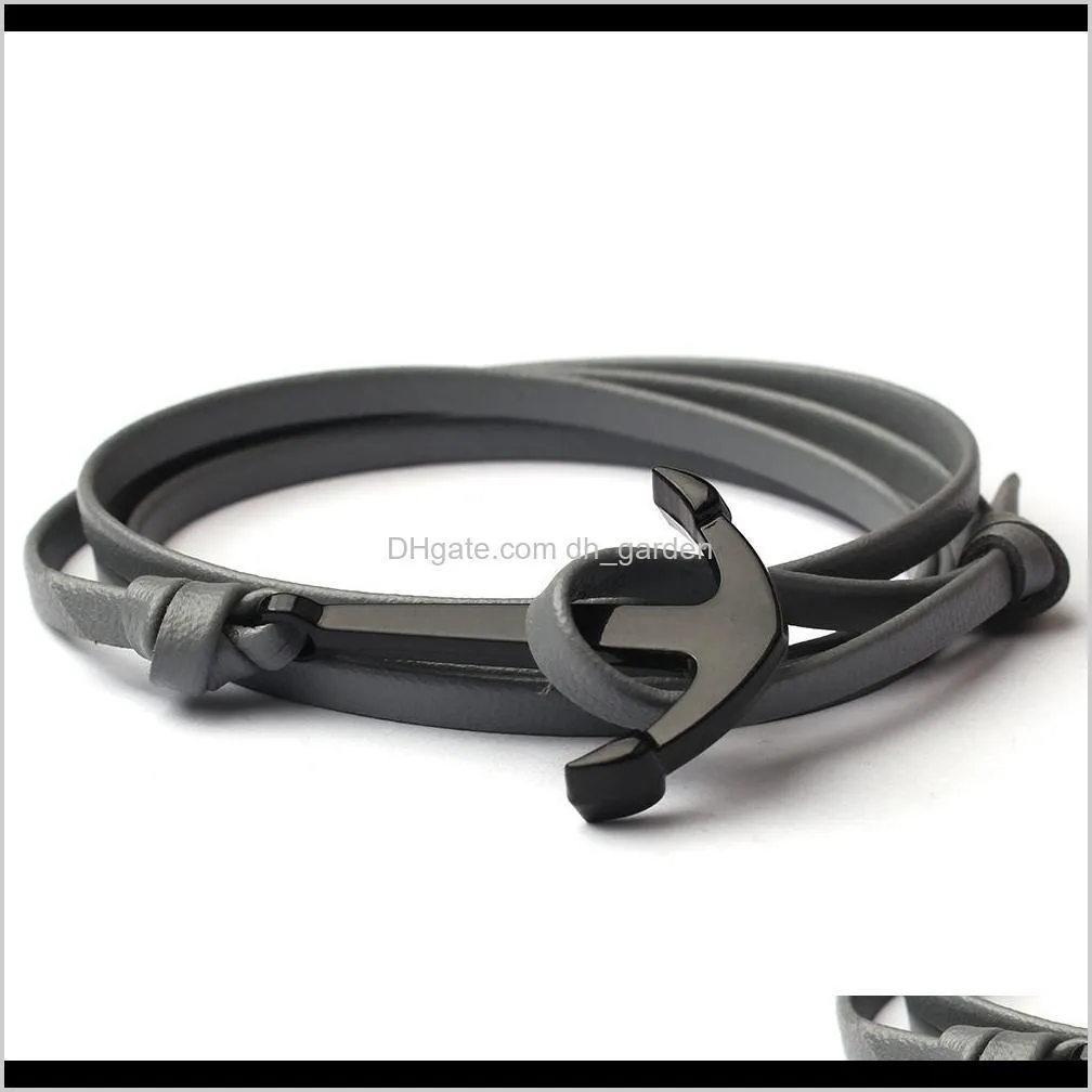 Fashion Jewelry Unisex PU Leather Wrap Bangle Vikings Sailing Bracelet With Nautical Anchor Alloy Hook Clasp