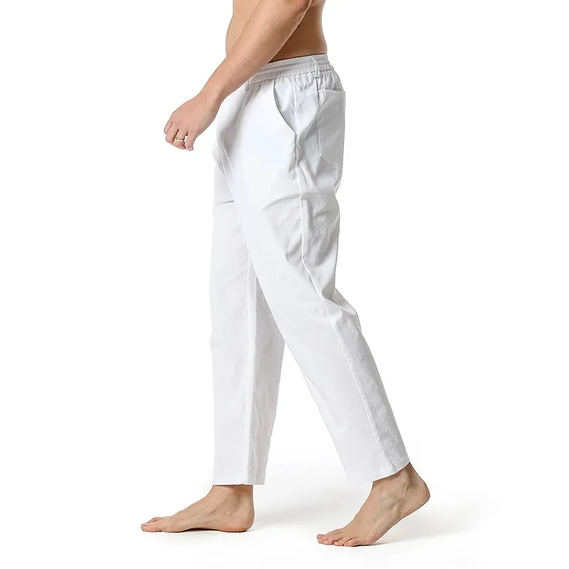 Mens Lightweight White Cotton Linen Mens Loose Yoga Pants With