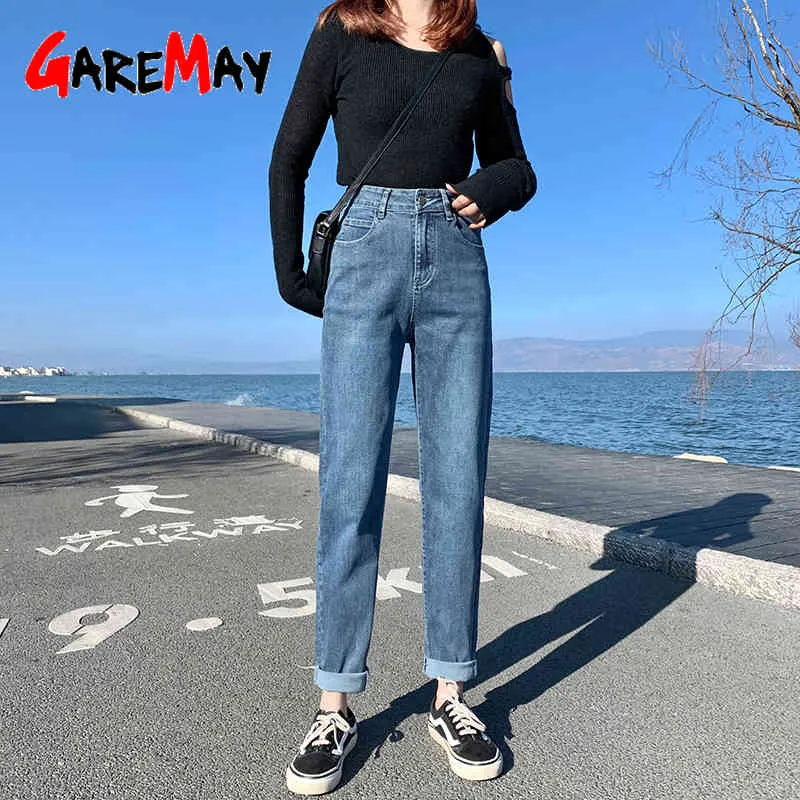 Mama jeans voor vrouwen vintage losse harem hoge taille stretch blauwe denim vrouwen vriend broek femm streetwear 210428