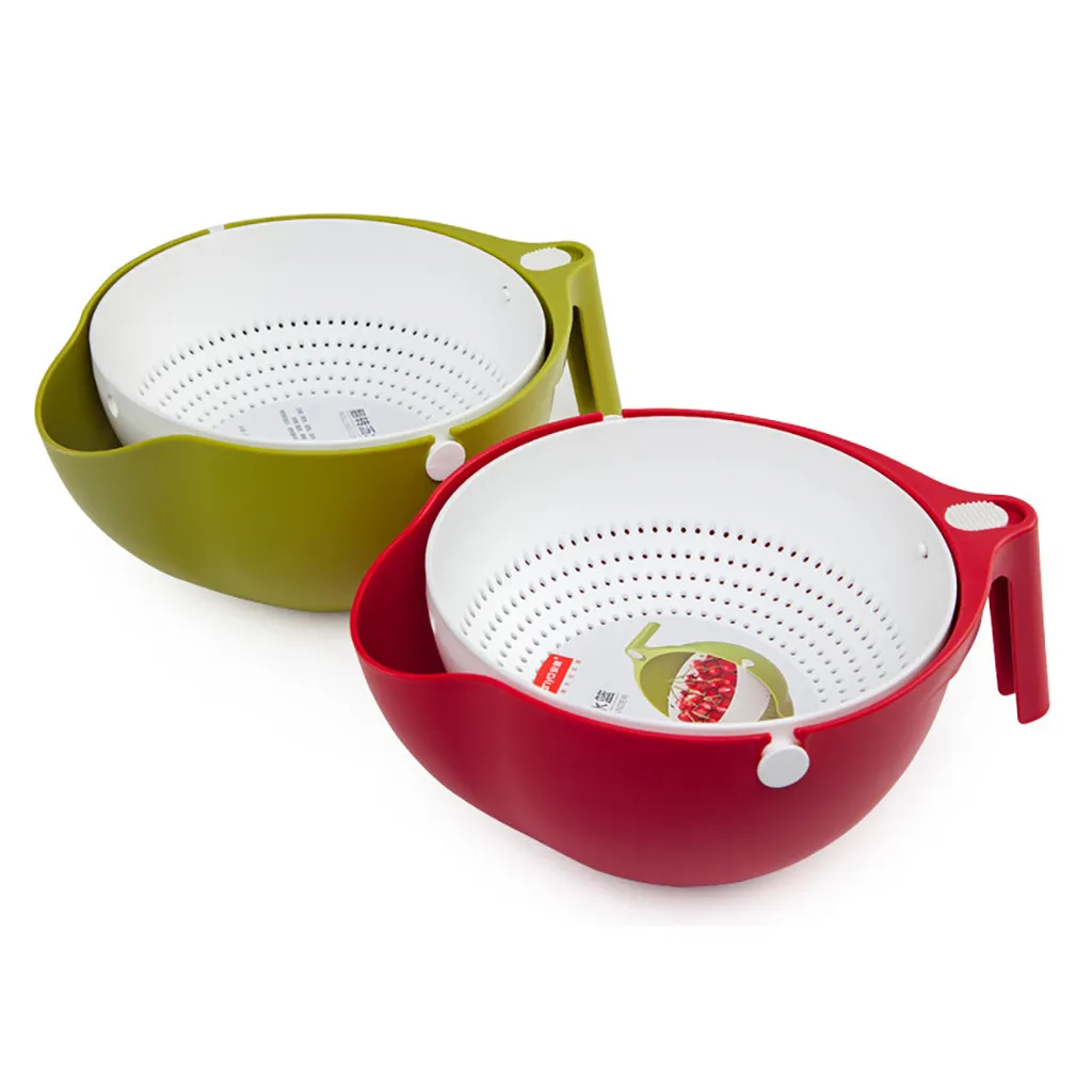 Creative Double Drain Basket Bowl Rice Washing Keuken Sinaasappel Noedels Groenten Fruit Keuken Gadget Colander