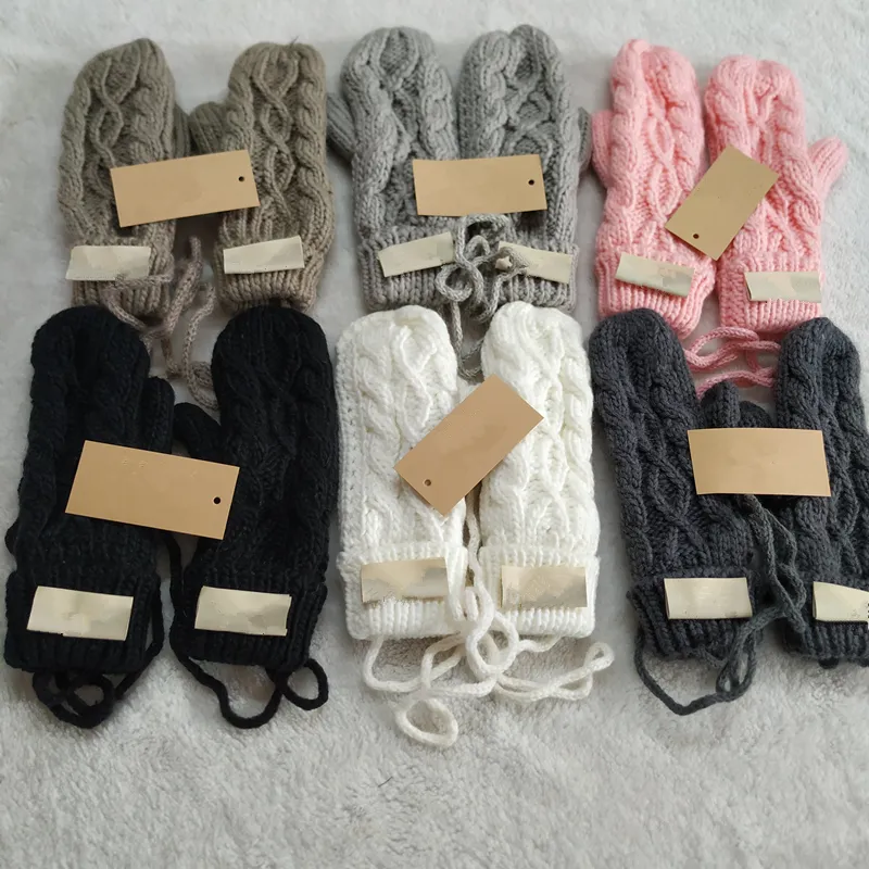 Knitted gloves ladies finger gloves winter thickened warm wool hanging neck solid colour finger gloves Multi-coloured optional