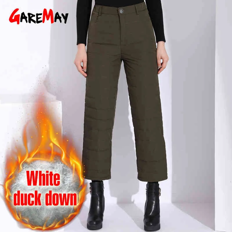 Kobiety Spodnie Capris Wysoka Talia Zima Gruba Ciepła Kaczka W Dół Szerokie Spodnie Noga Czarny Pantaloon Woman Pant Plus Size 210428