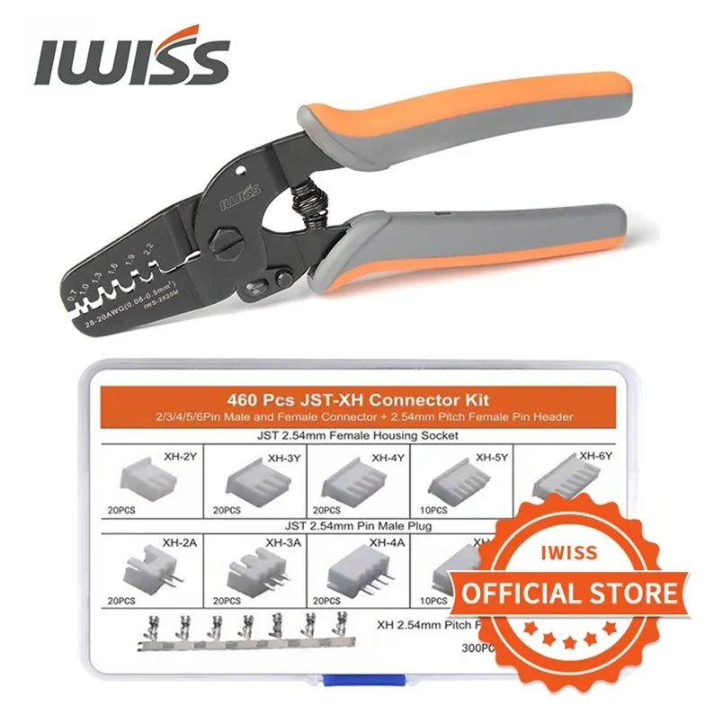 IWISS IWS-2820 460PCS JST-XH-connectoren Kit Mini Hand Krimptang Set Krimpgereedschap voor JAM, MOLEX, TYCO, JST-terminals 211110
