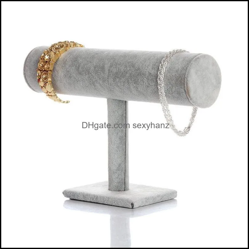 New Fashion Jewelry Display One Layer Velvet Jewelry Display T-Bar Rack Jewelry Stand For Bracelets Watch 3 Colors 543 T2