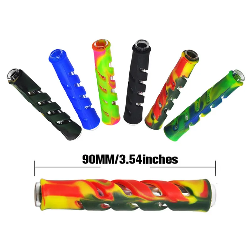 Colorful Glass Silicone One Hitter Pipes oil burner Tobacco Herb Pipe Hose Cigarette Holder for smoking